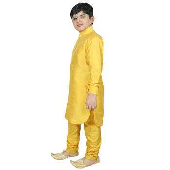 Yellow Silk Solid Kurta And Pyjama 2