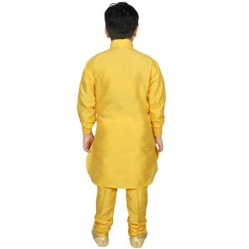 Yellow Silk Solid Kurta And Pyjama 3