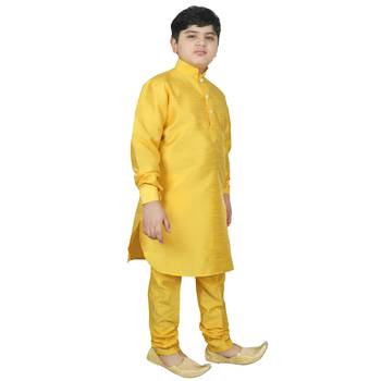Yellow Silk Solid Kurta And Pyjama 5