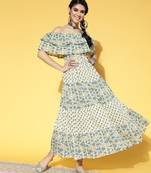 Beige printed cotton long-dresses