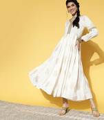 White printed viscose rayon long-dresses