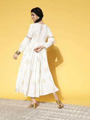 White printed viscose rayon long-dresses 3