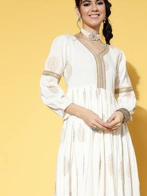 White printed viscose rayon long-dresses 4
