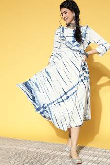 White printed cotton long-dresses