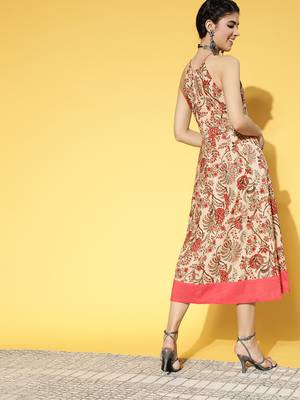 Beige printed cotton long-dresses 3