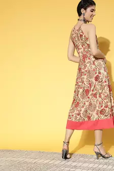 Beige printed cotton long-dresses
