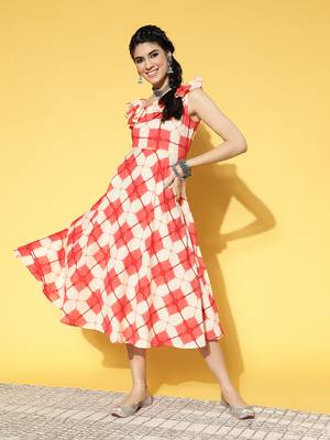Peach printed cotton long-dresses 1