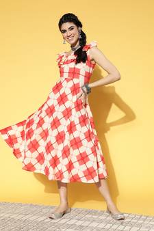 Peach printed cotton long-dresses