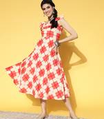 Peach printed cotton long-dresses