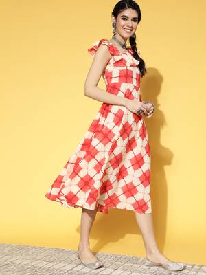 Peach printed cotton long-dresses 2
