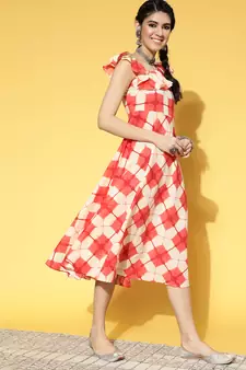 Peach printed cotton long-dresses