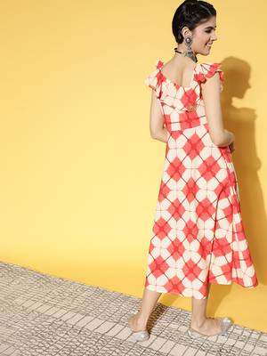 Peach printed cotton long-dresses 3