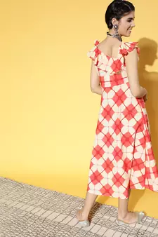Peach printed cotton long-dresses