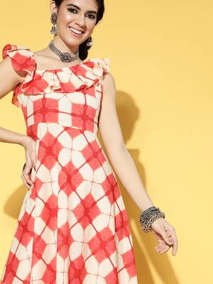 Peach printed cotton long-dresses 4