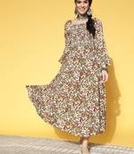 White printed cotton long-dresses