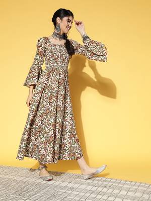White printed cotton long-dresses 2