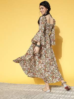 White printed cotton long-dresses 3