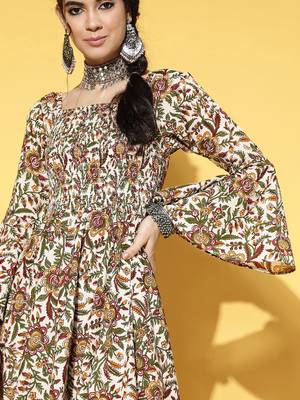 White printed cotton long-dresses 4