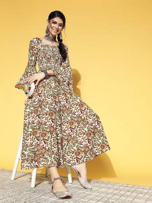 White printed cotton long-dresses 5