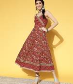 Red printed cotton long-dresses