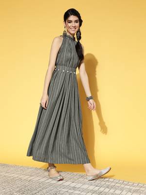 Grey printed cotton long-dresses 2