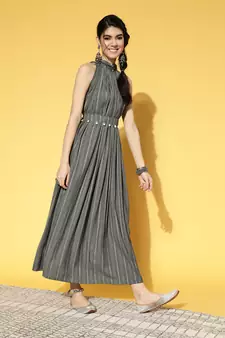 Grey printed cotton long-dresses