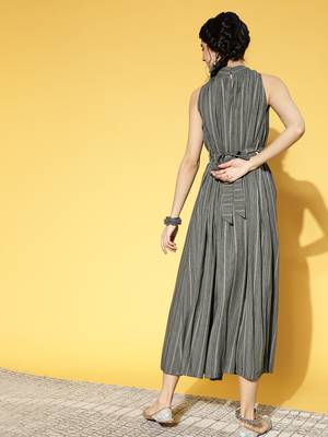 Grey printed cotton long-dresses 3