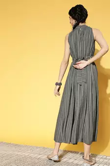 Grey printed cotton long-dresses
