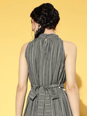 Grey printed cotton long-dresses 4