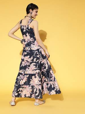 Blue printed cotton long-dresses 3