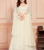 Yellow embroidered georgette semi stitched lehenga