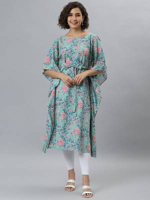 Sea-green printed cotton kurtas-and-kurtis 1