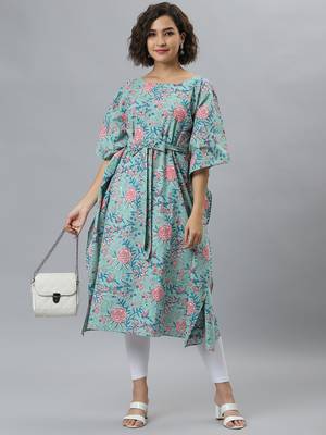 Sea-green printed cotton kurtas-and-kurtis 2