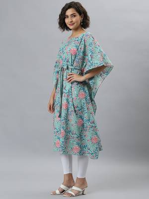Sea-green printed cotton kurtas-and-kurtis 3