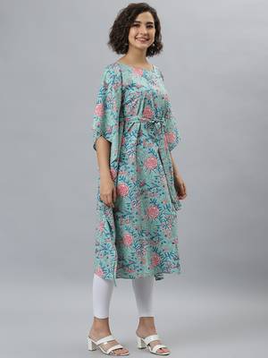 Sea-green printed cotton kurtas-and-kurtis 4