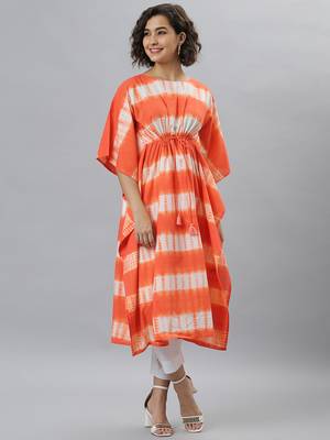 Orange printed cotton kurtas-and-kurtis 2