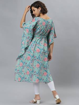 Sea-green printed cotton kurtas-and-kurtis 5