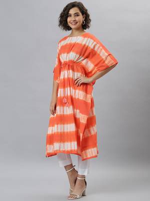 Orange printed cotton kurtas-and-kurtis 3