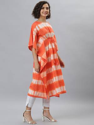 Orange printed cotton kurtas-and-kurtis 4