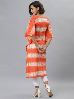 Orange printed cotton kurtas-and-kurtis 5