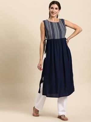 Navy-blue printed rayon kurtas-and-kurtis 2