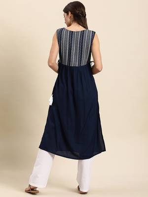 Navy-blue printed rayon kurtas-and-kurtis 4