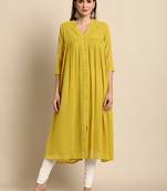 Mustard woven chiffon kurtas-and-kurtis