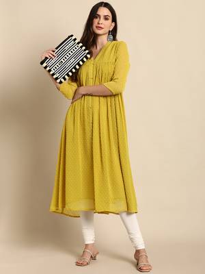 Mustard woven chiffon kurtas-and-kurtis 2