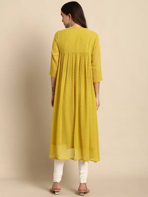 Mustard woven chiffon kurtas-and-kurtis 4