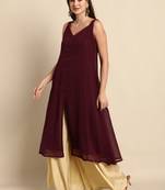 Wine woven chiffon kurtas-and-kurtis