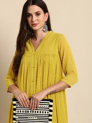 Mustard woven chiffon kurtas-and-kurtis 5