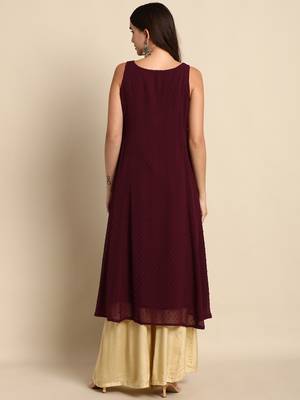 Wine woven chiffon kurtas-and-kurtis 4