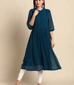 Teal woven chiffon kurtas-and-kurtis