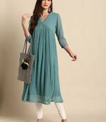 Green woven chiffon kurtas-and-kurtis